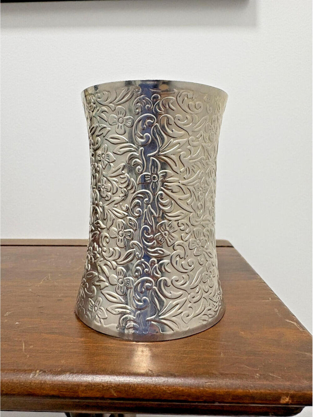 Silver Tone Etched Floral Scroll Wide Statement Cuff Bracelet Boho Tribal Style